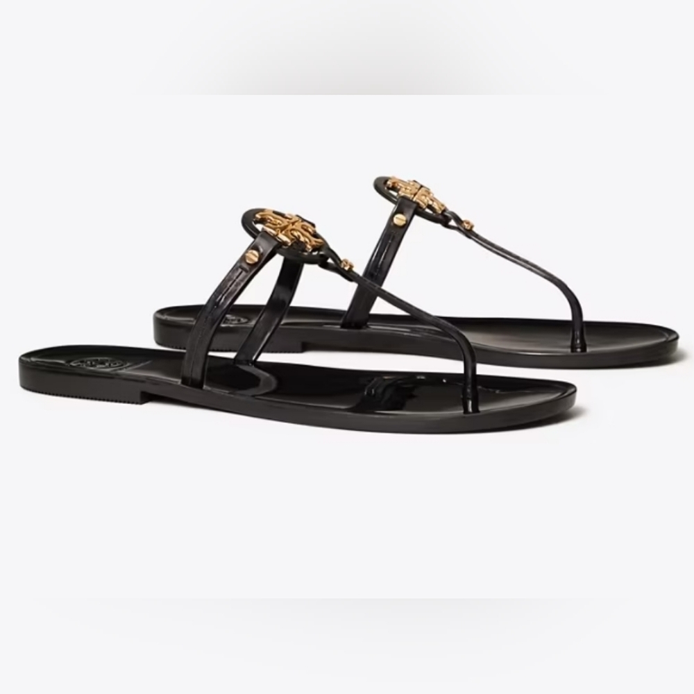 New Tory Burch MINI MILLER JELLY THONG SANDAL Black Sz 8